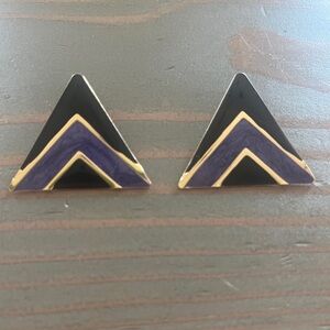 Modern Enamel Triangle Stud Earrings – Gold, Black & Purple – Minimalist Style